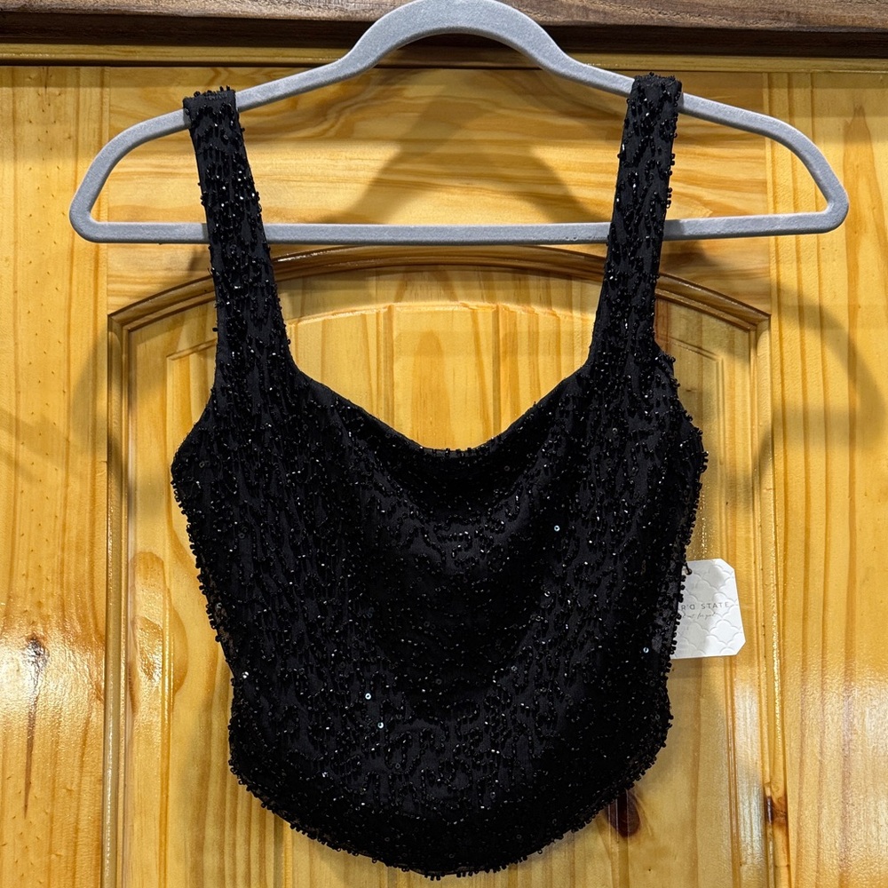 Altar'd State Black Beaded Crop Top XS